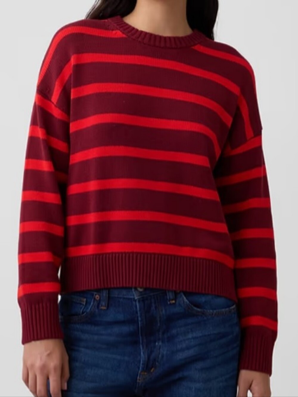 GAP Red and Dark Red Striped Crewneck Sweater